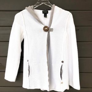 Pure Handknit Layered White Hooded Cardigan Sweater